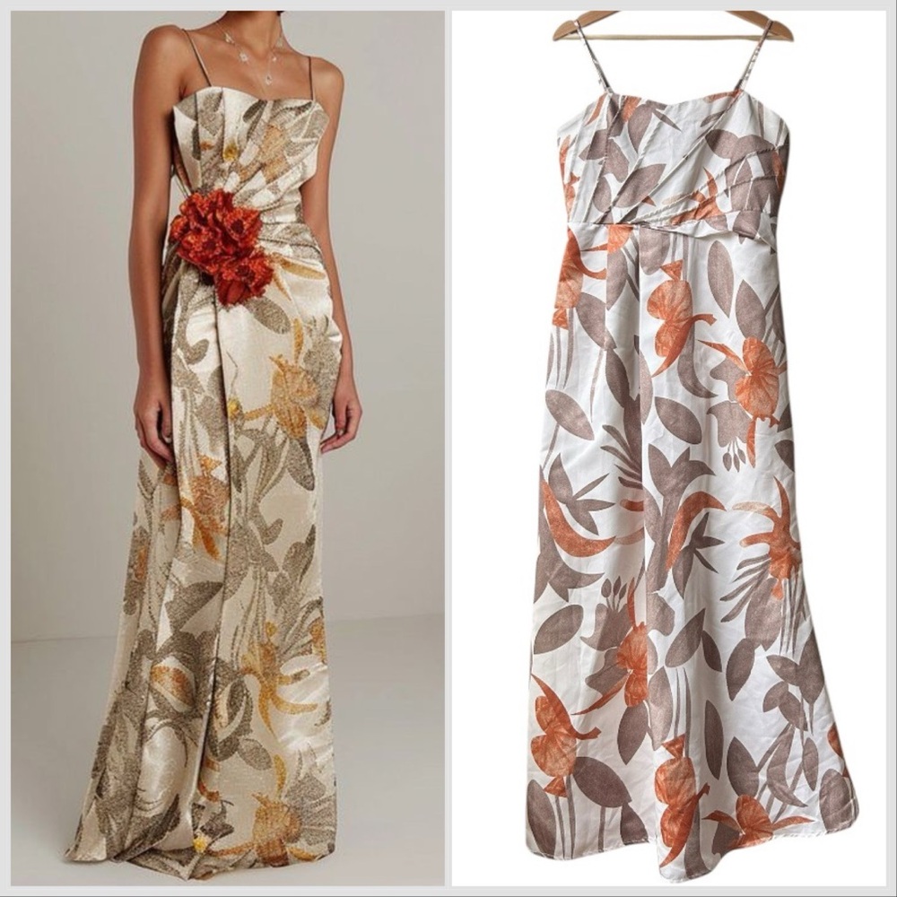 Chic Cream and Brown Asymmetrical Wrap Maxi Dress Sz 8